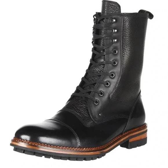 Bruno Magli Palatino Men's Black Pebbled Leather Combat Boots Size 12 - Picture 1 of 11